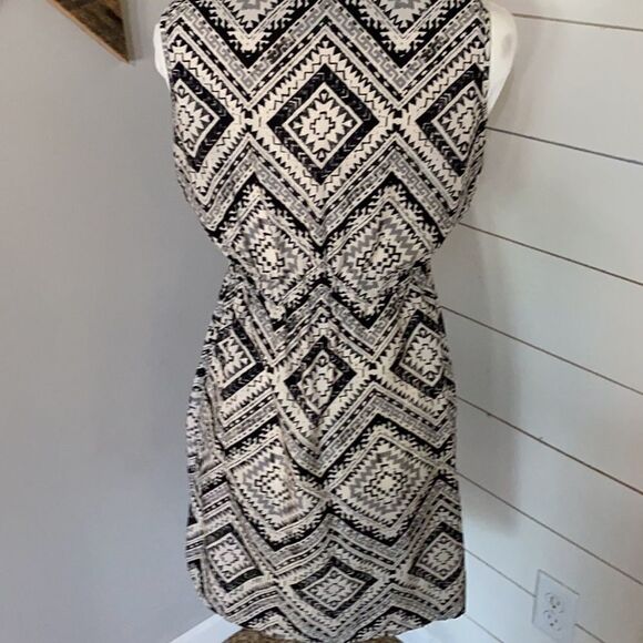Speed Control | New York Black a white Aztec Print Sleeveless Zip Pocket Dress S - Picture 5 of 6